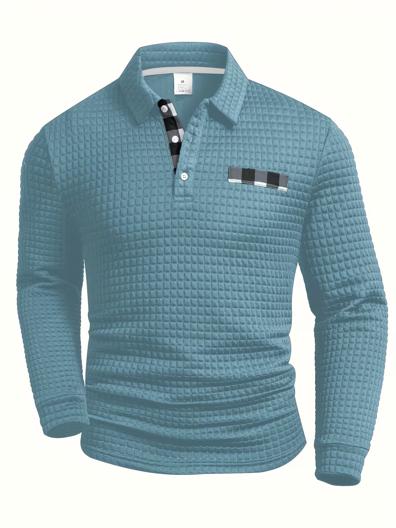 Men's Textured Grid Print Long Sleeve Lapel Shirt
