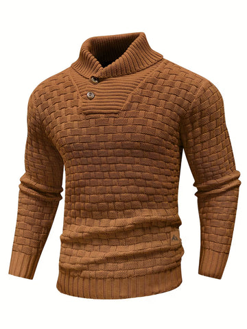 Men's Waffle Knit Button Front Casual Sweater Shirt