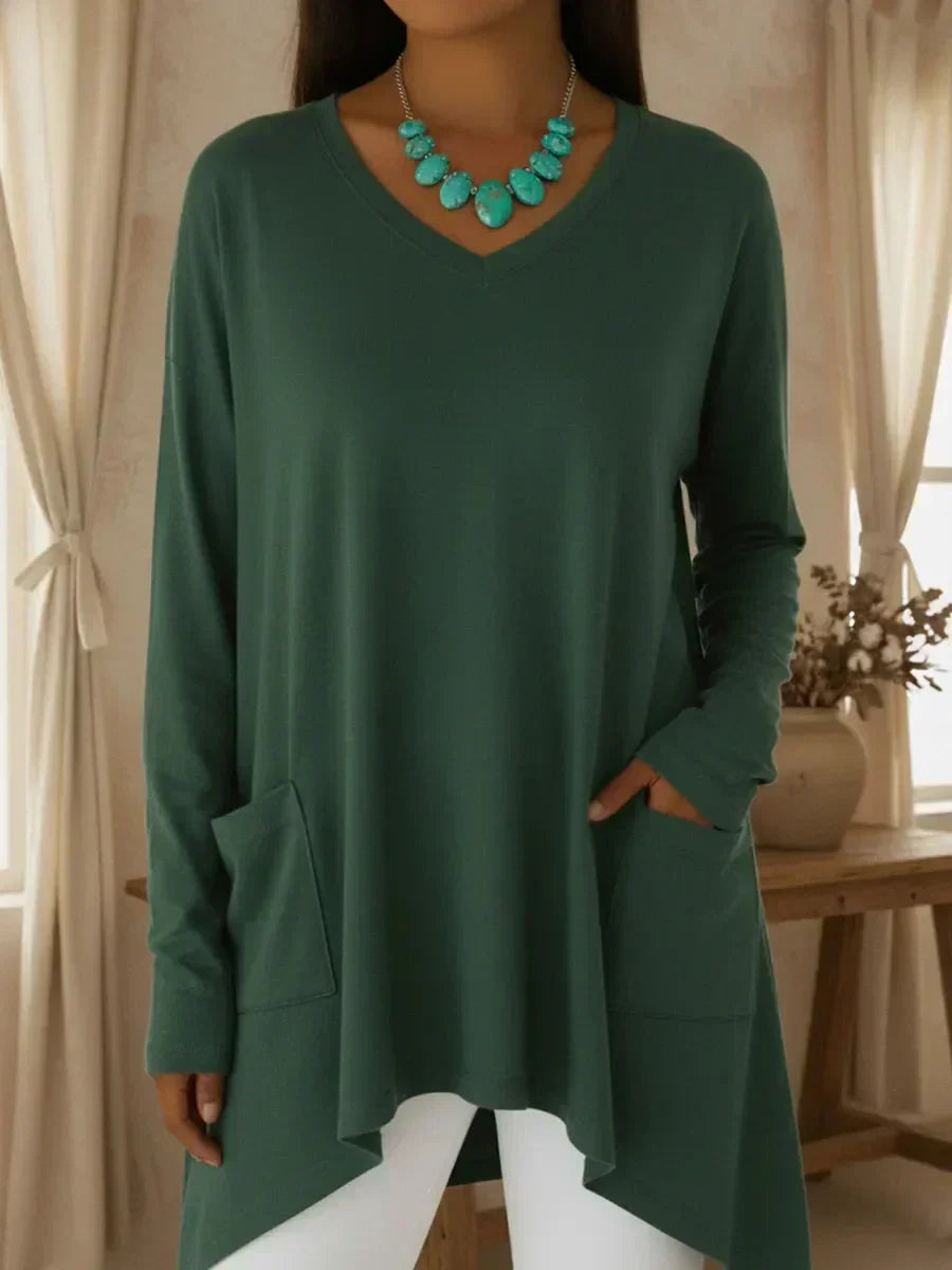 Women's V-Neck Knit Jumper – Relaxed Fit, Ribbed Trims