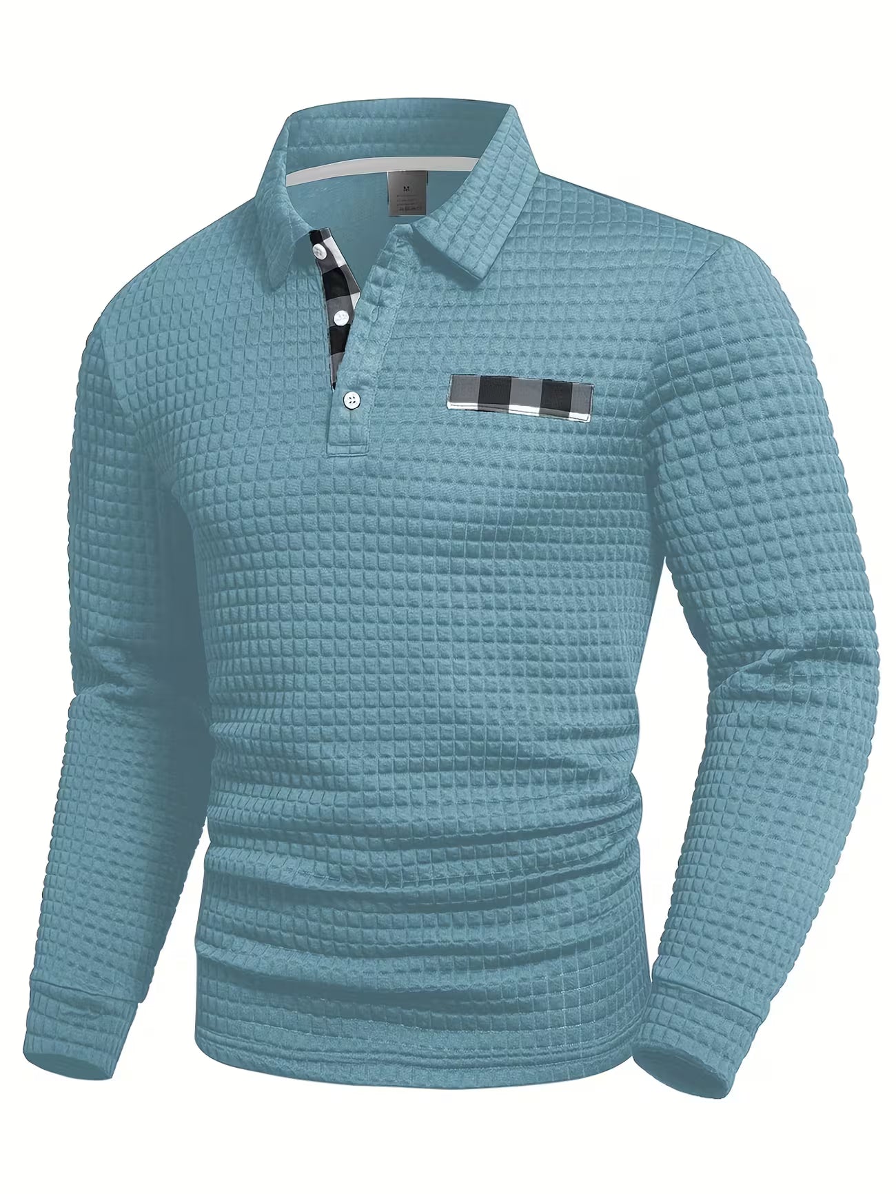 Men's Textured Grid Print Long Sleeve Lapel Shirt