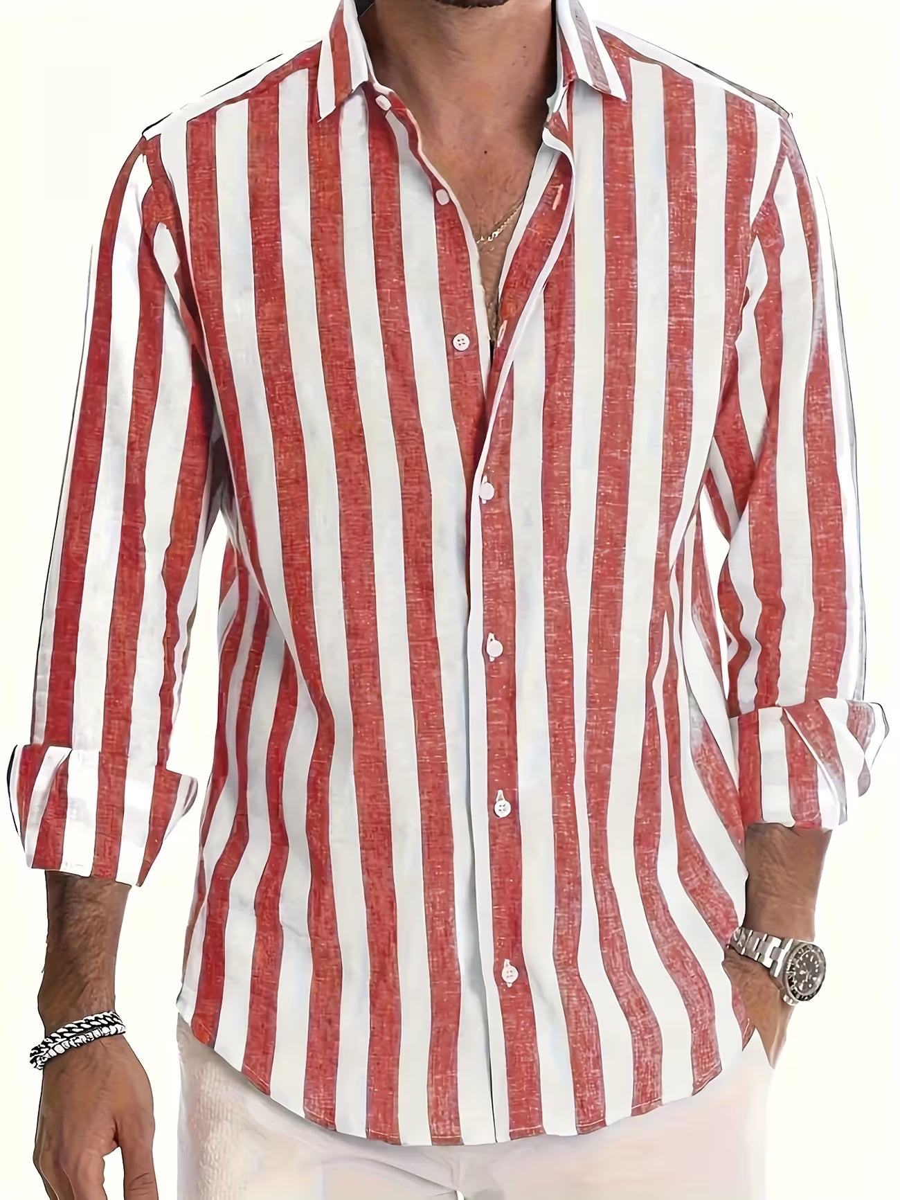 Men's Striped Long Sleeve Button-up Shirt