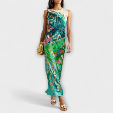 Elegant Twisted Draped Floral Maxi Dress
