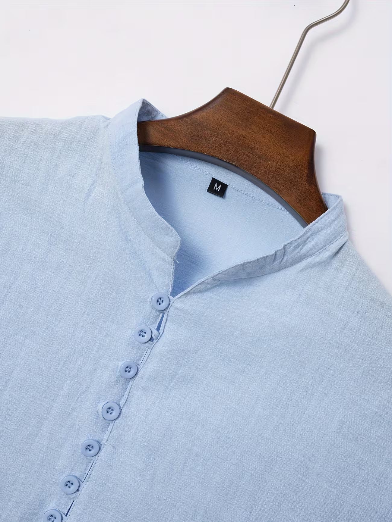 Mens Linen Stand Collar Short Sleeve Shirt