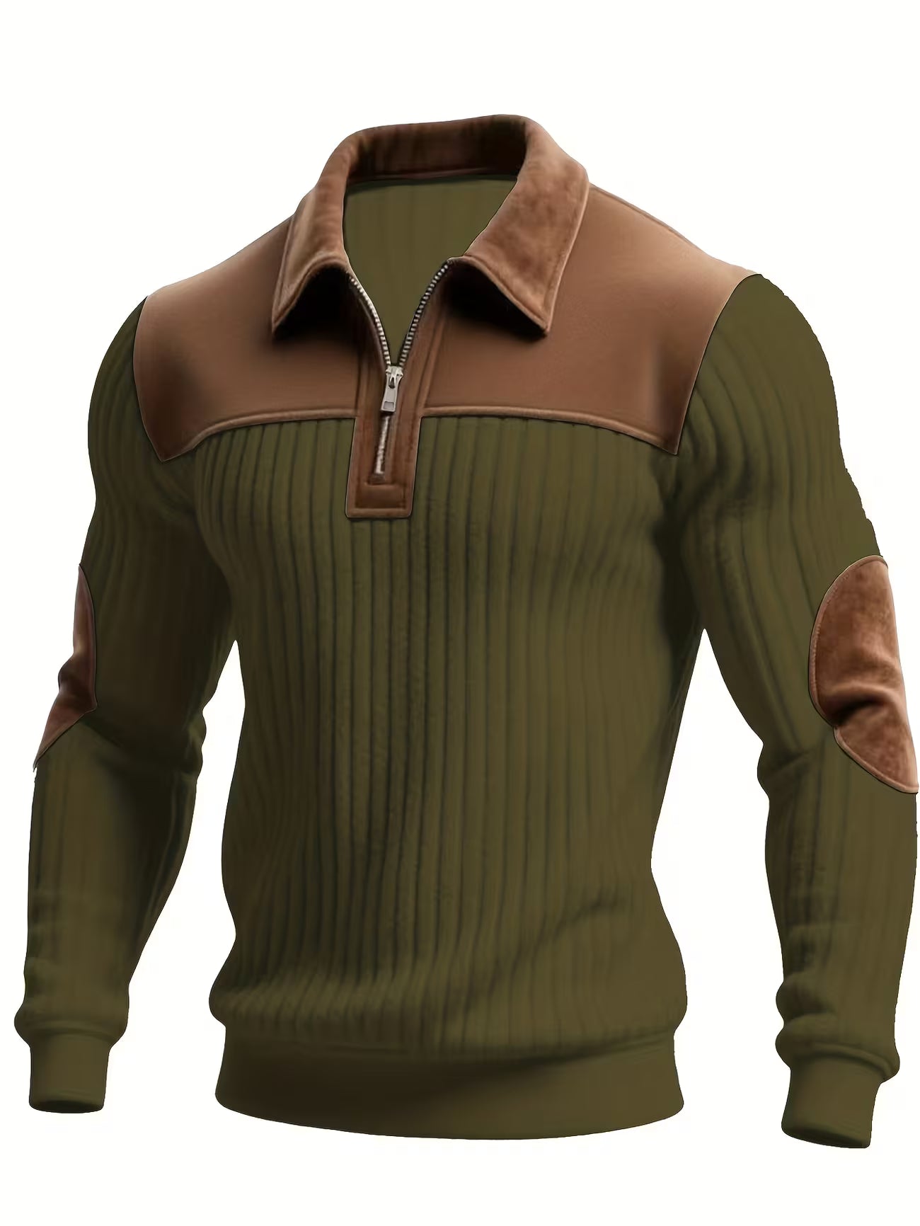 Men's Color Block Stand Collar Pullover Sweater Shirt