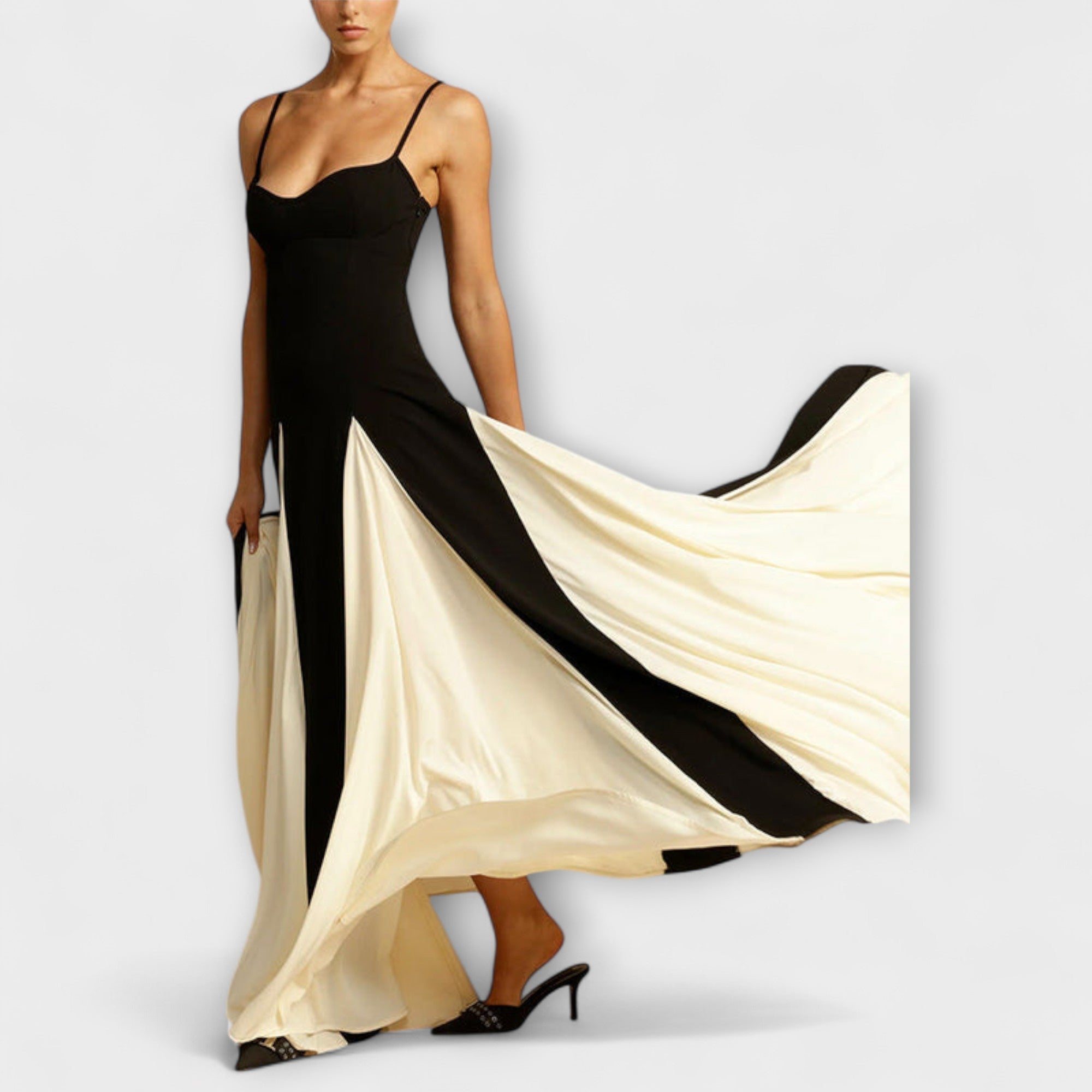 Classic Elegance A-Line Maxi Dress With Tulle Panels