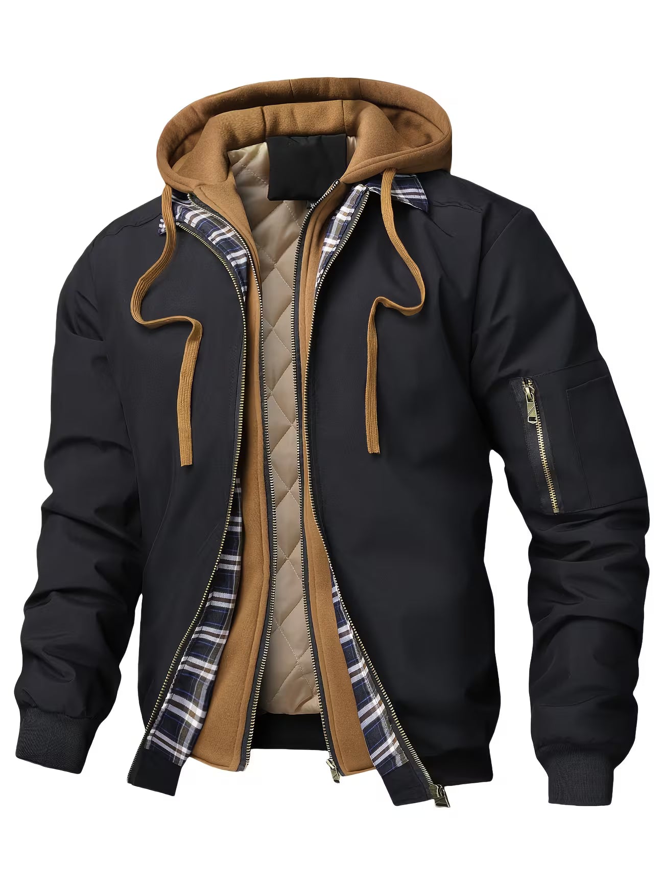 Men's Plaid Hooded Zip-up Jacket Outerwear
