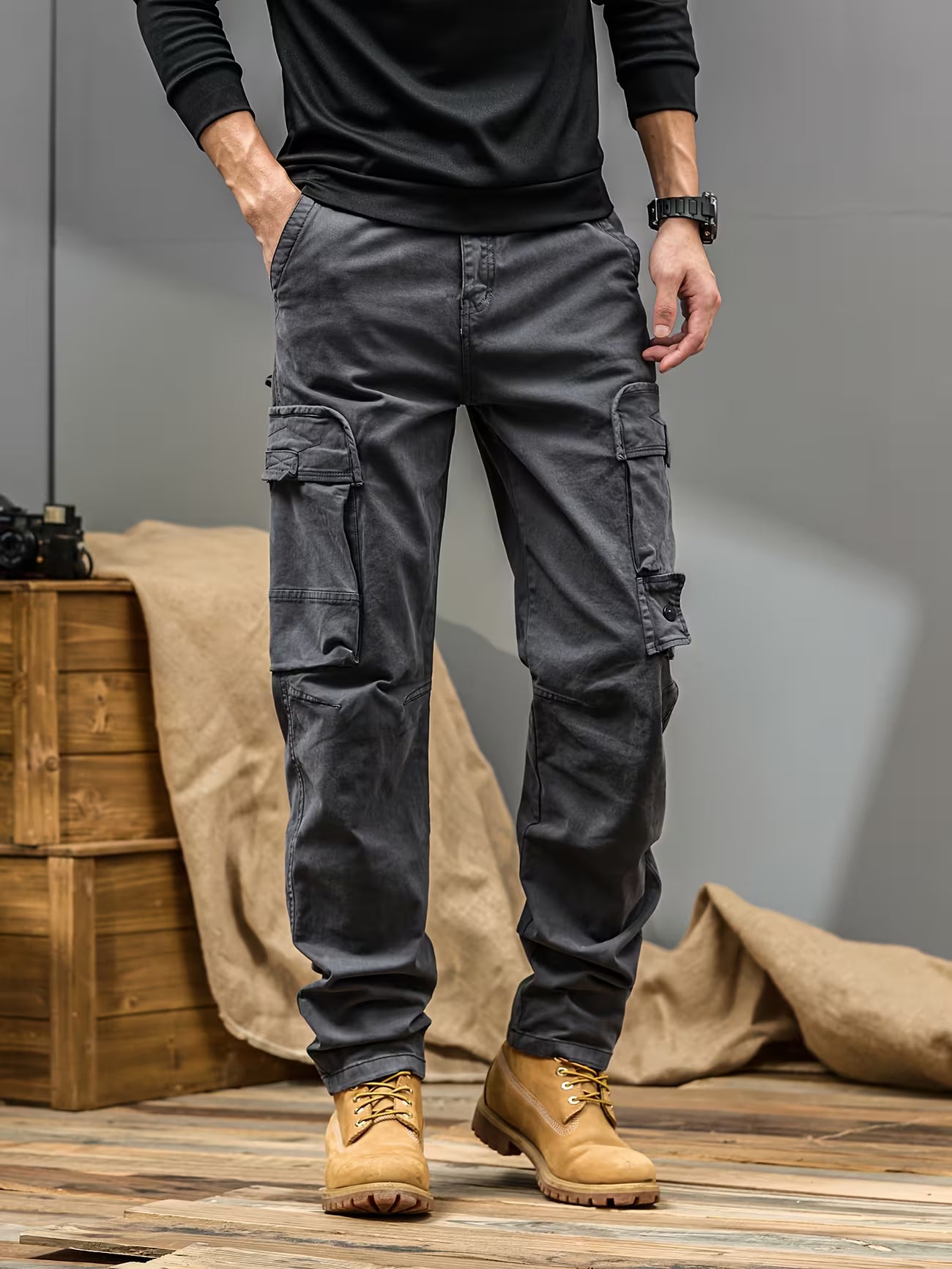 Men's Relaxed Straight-leg Cargo Pants Trousers