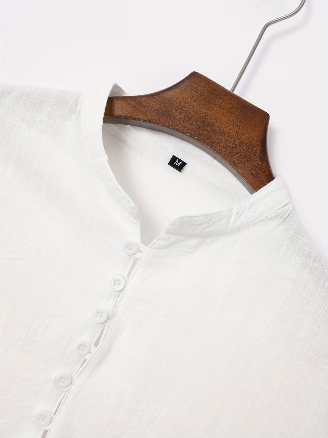 Mens Linen Stand Collar Short Sleeve Shirt