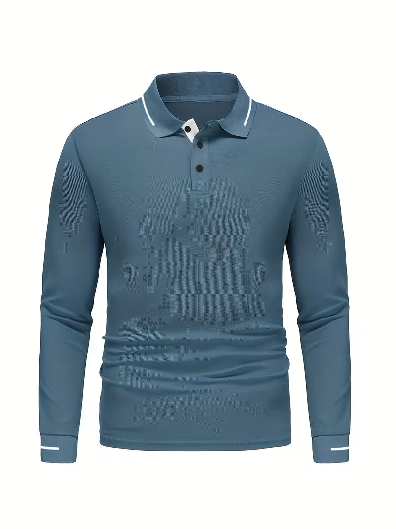 Men's Long Sleeve Rib-detail Stretch Golf Shirt