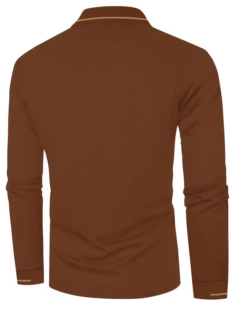 Men's Long Sleeve Rib-detail Stretch Golf Shirt
