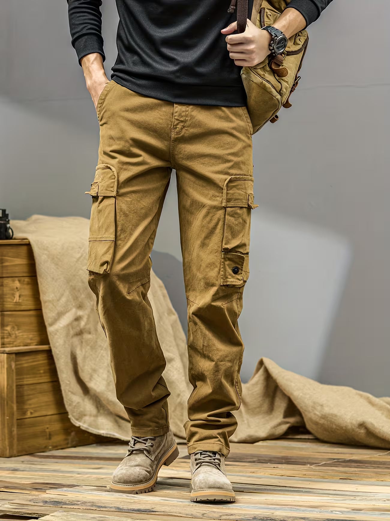 Men's Relaxed Straight-leg Cargo Pants Trousers