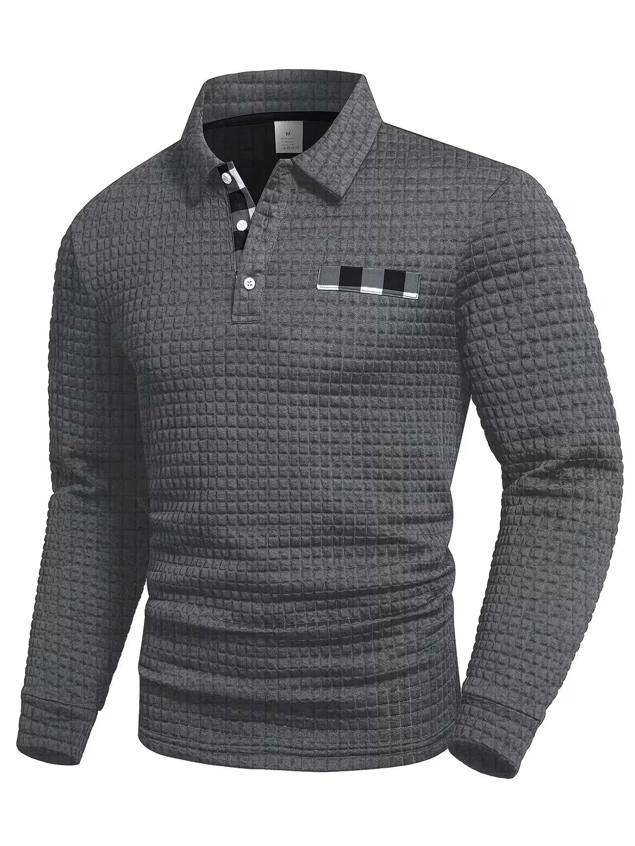 Men's Textured Grid Print Long Sleeve Lapel Shirt