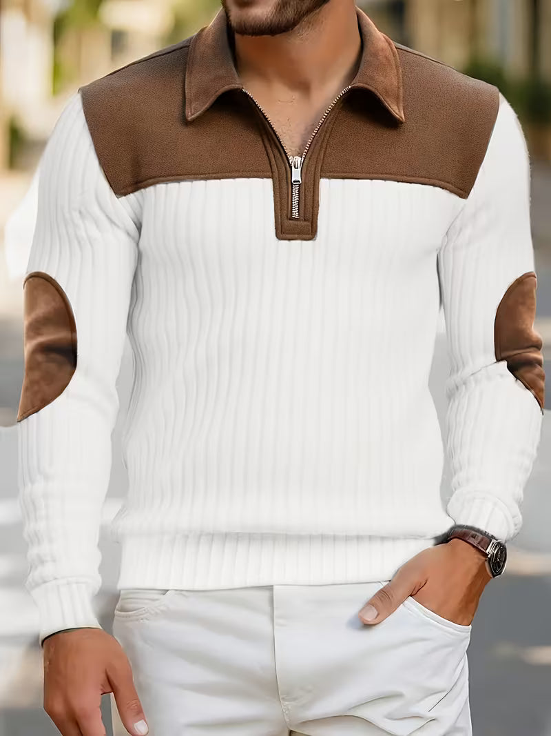 Mens Jacquard Knit Zip-neck Sweater Shirt