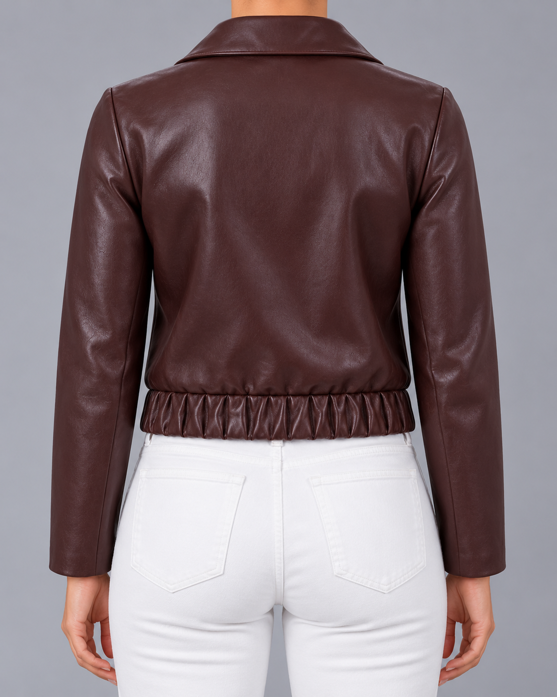 Women's Faux Leather Biker Jacket – Wine, Zip Front