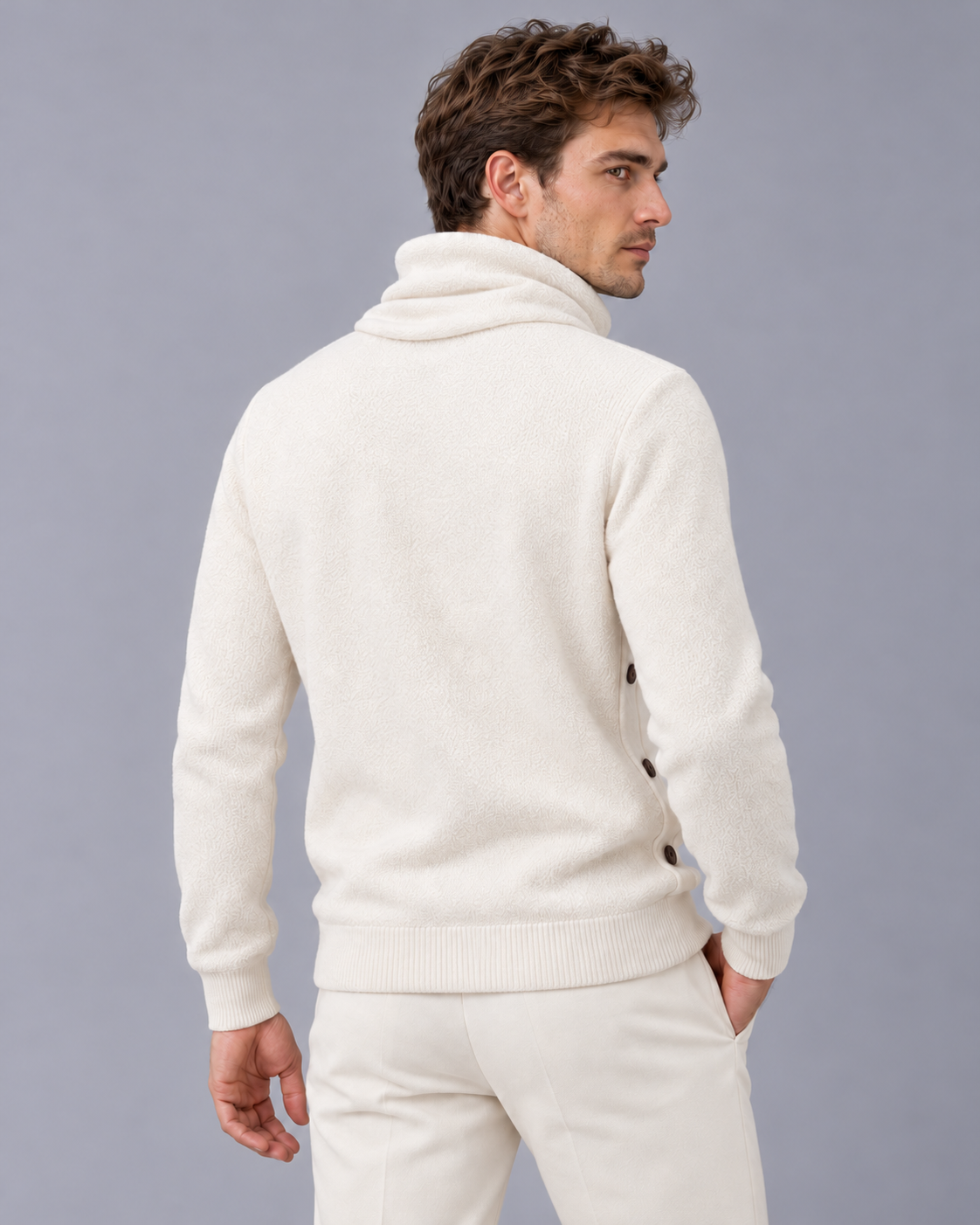 Men's Roll Neck Jumper with Button Detail