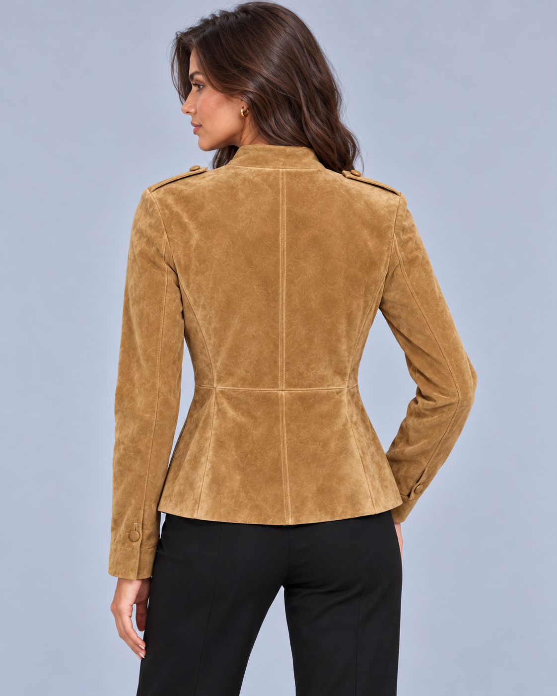 Women's Fitted Suede Jacket with Epaulettes