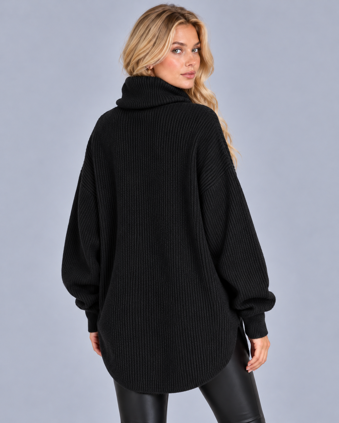 Women's Oversized Longline Jumper with Roll Neck