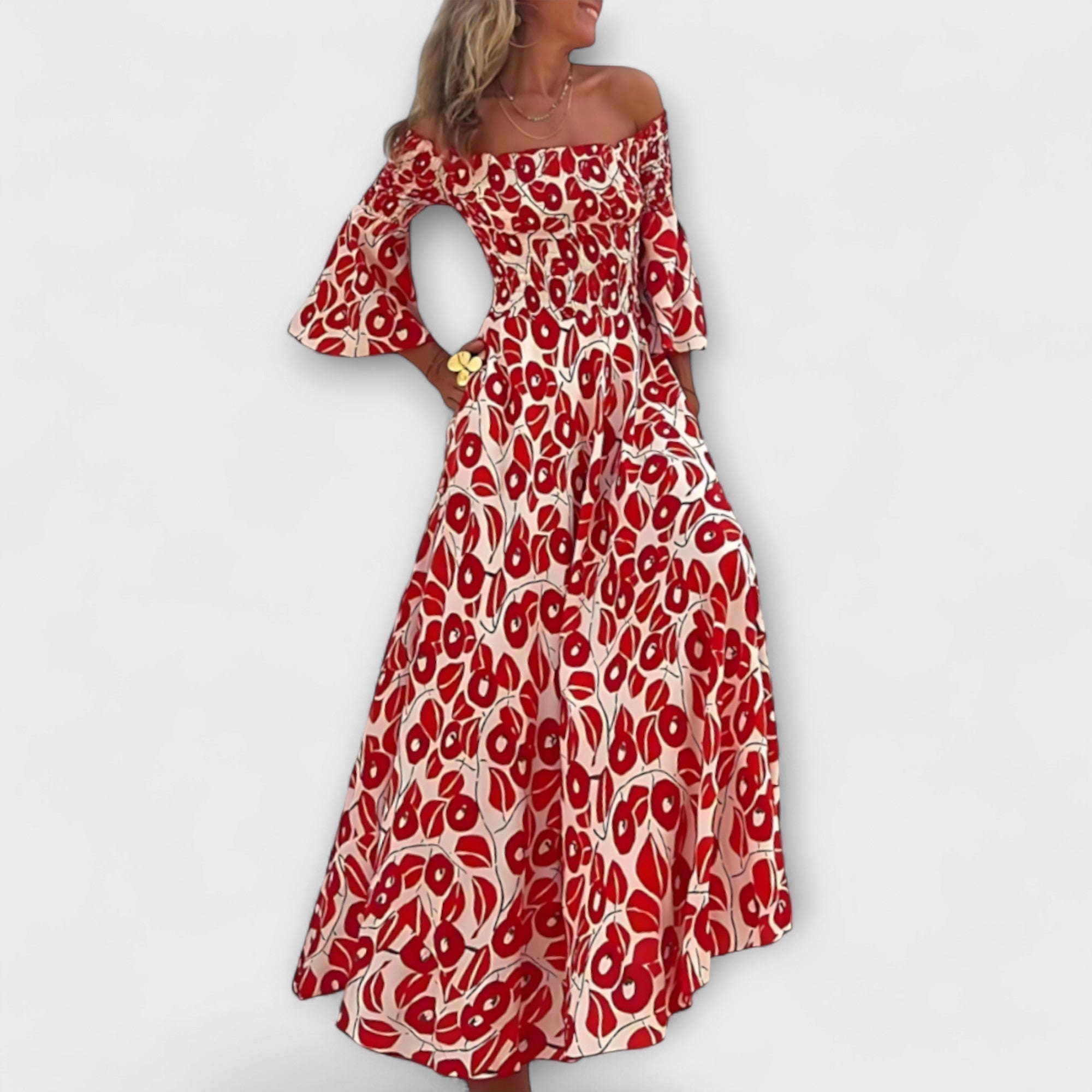 Off-Shoulder Dress With Ocean Flowers