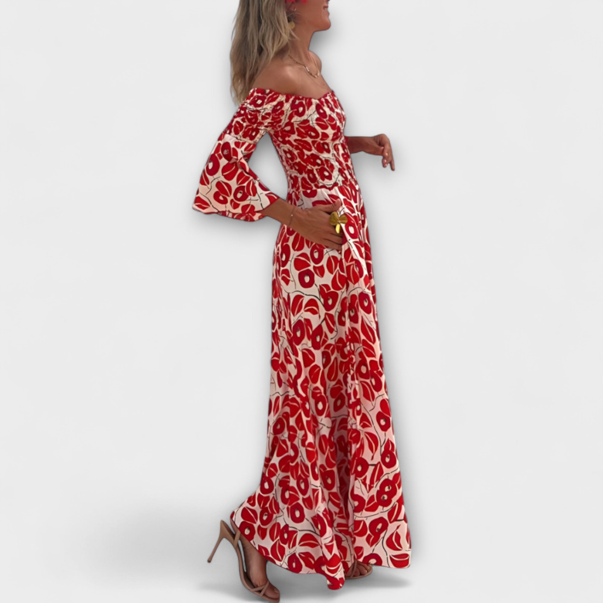 Off-Shoulder Dress With Ocean Flowers