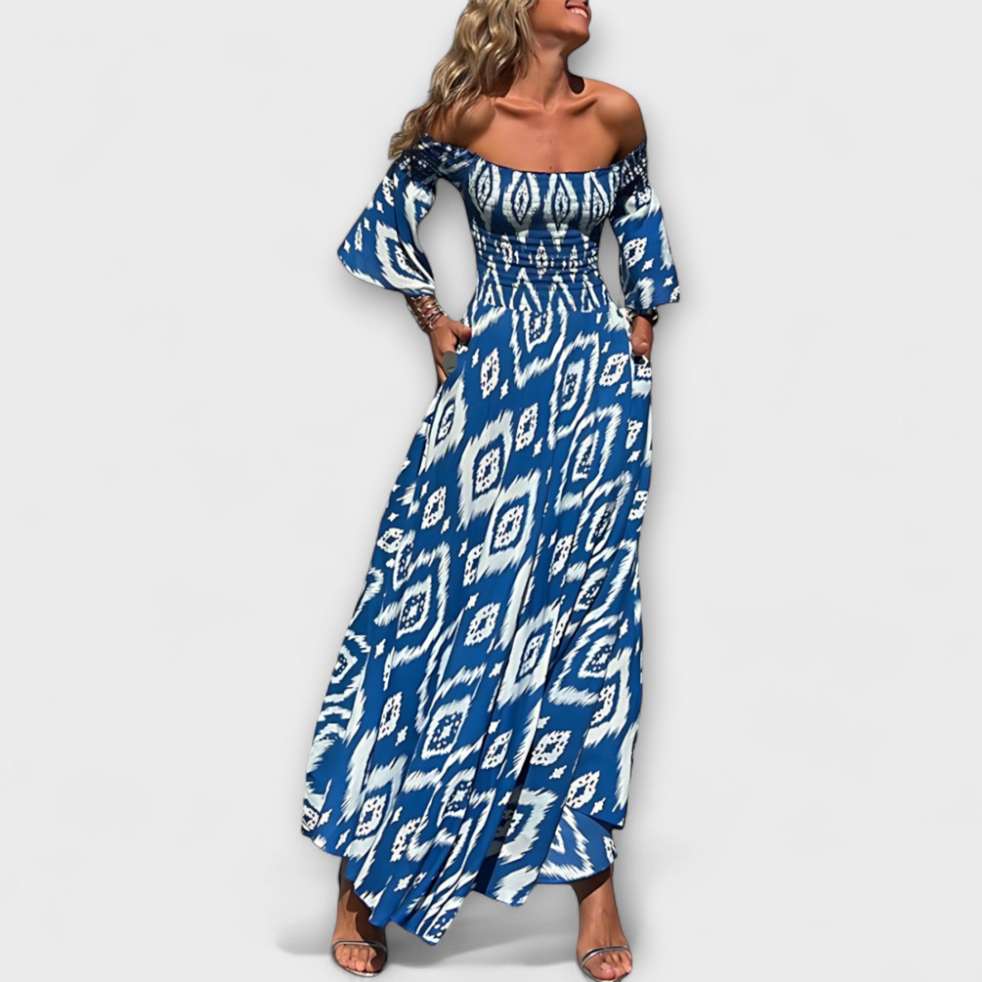 Off-Shoulder Dress With Ocean Flowers