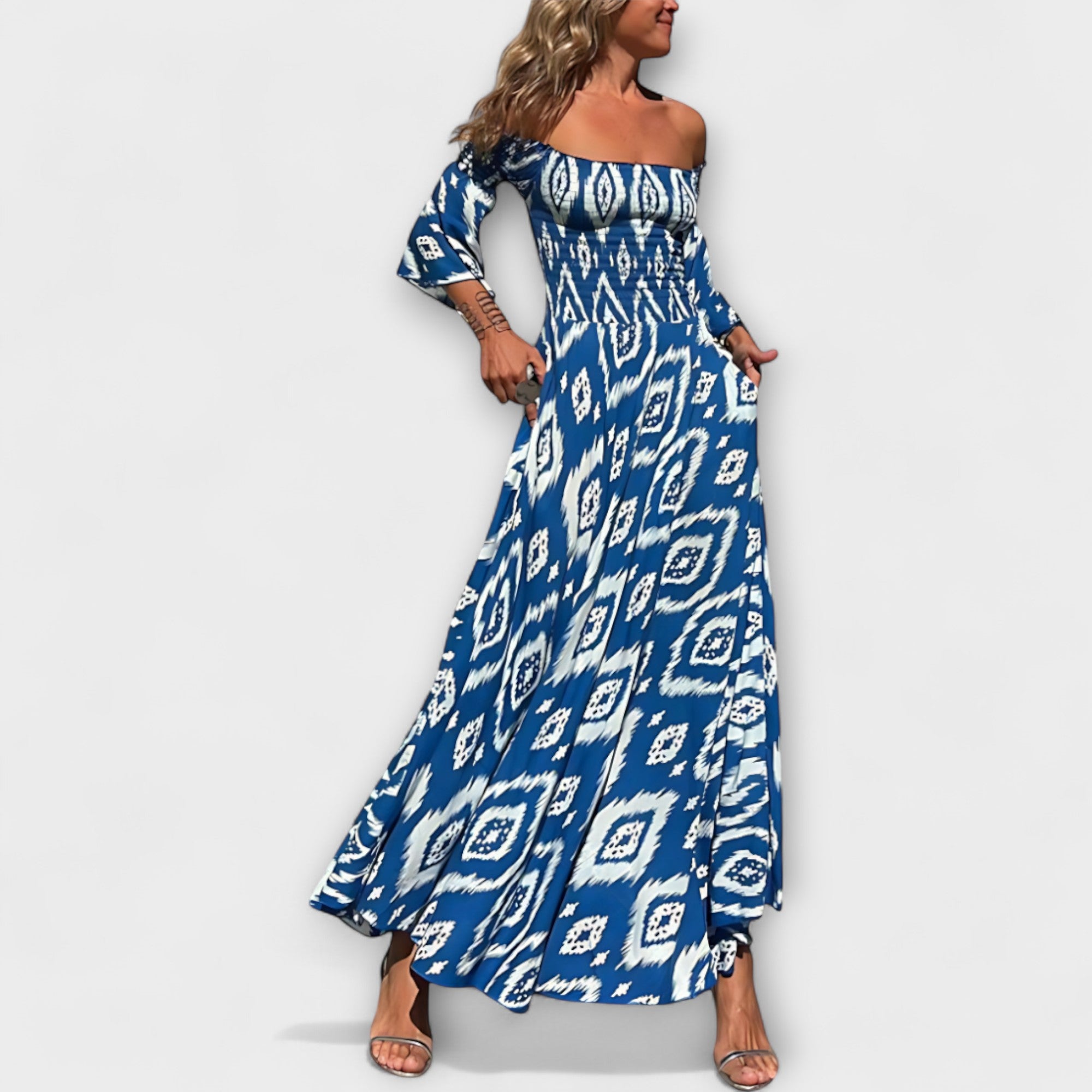 Off-Shoulder Dress With Ocean Flowers