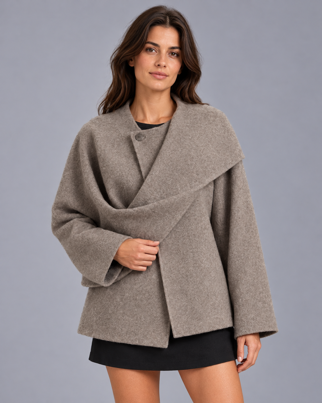 Women's Cape Coat – Built-In Scarf, Longline Relaxed Fit