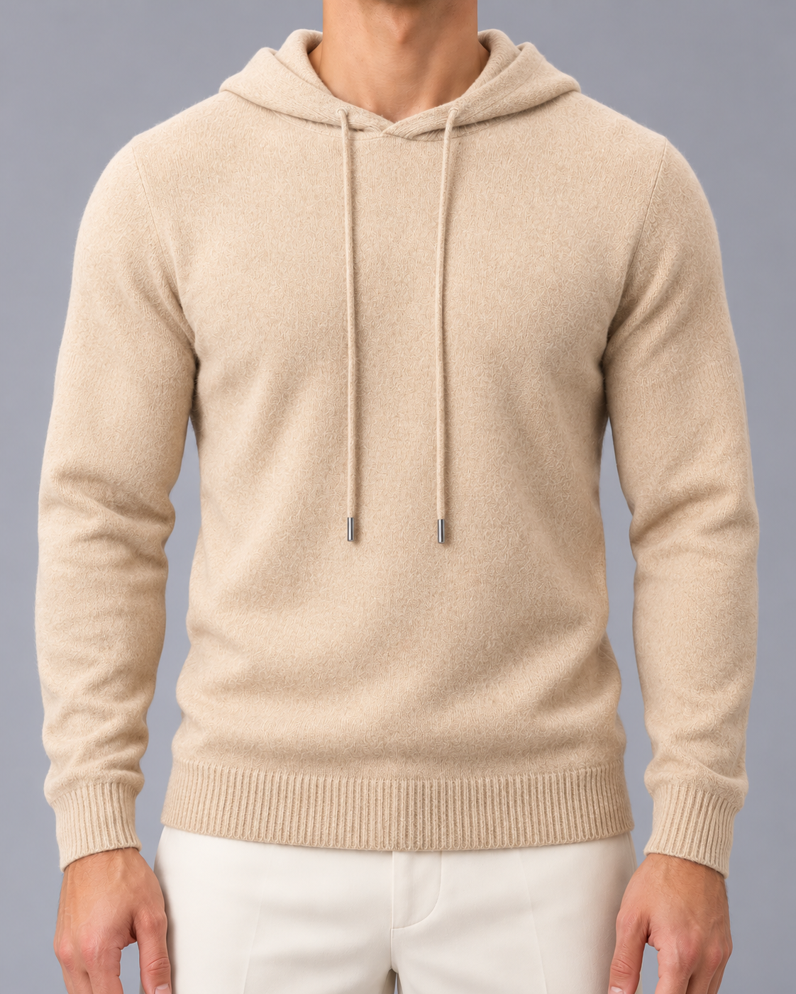 Men's Wool Knit Hoodie – Drawstring Hood, Regular Fit