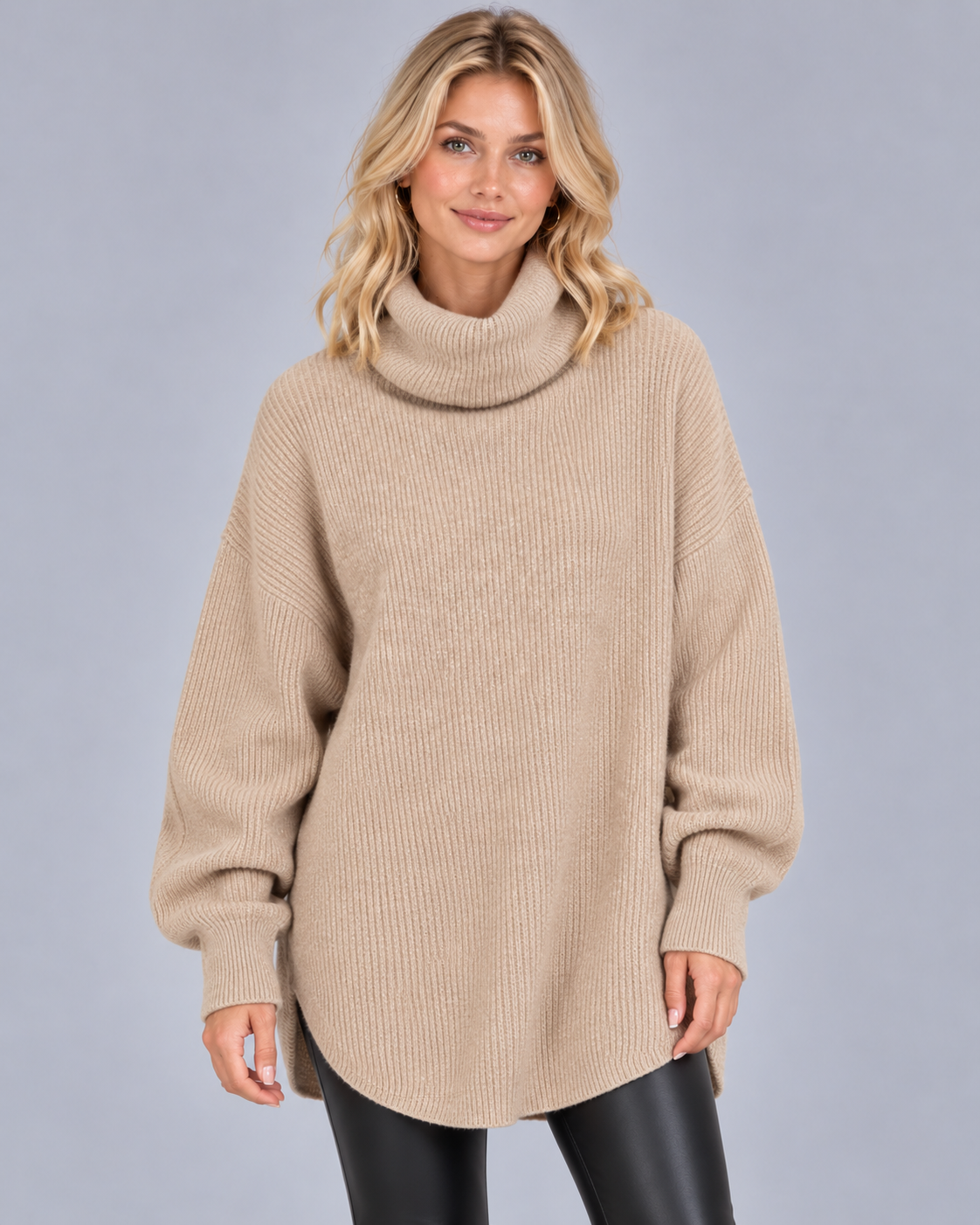 Women's Oversized Longline Jumper with Roll Neck