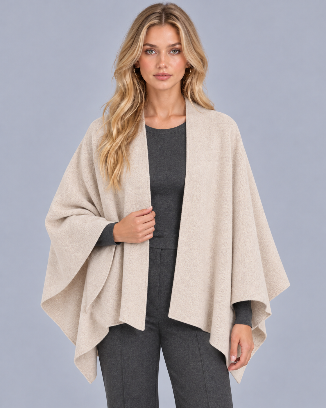 Women's Wool Knit Shawl with Open Front