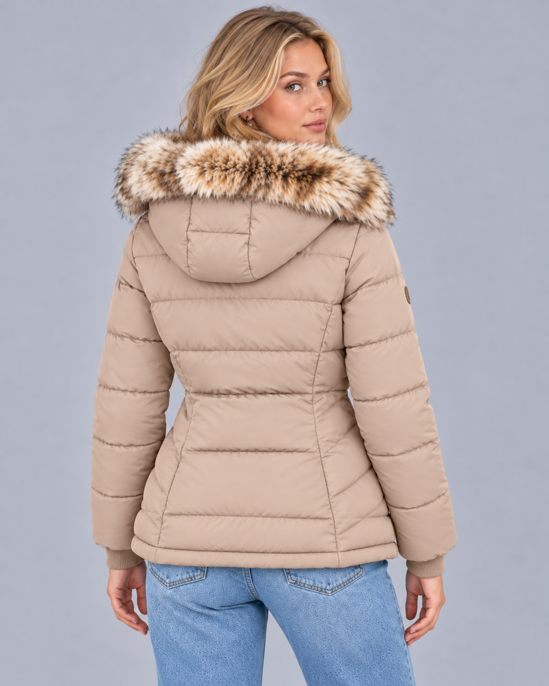 Women's Quilted Jacket with Faux Fur Hood