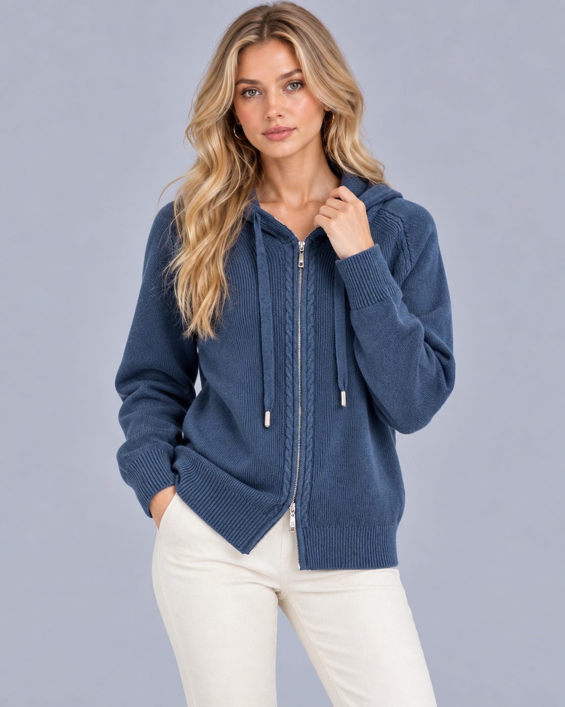 Women's Cable Knit Zip Up Hoodie