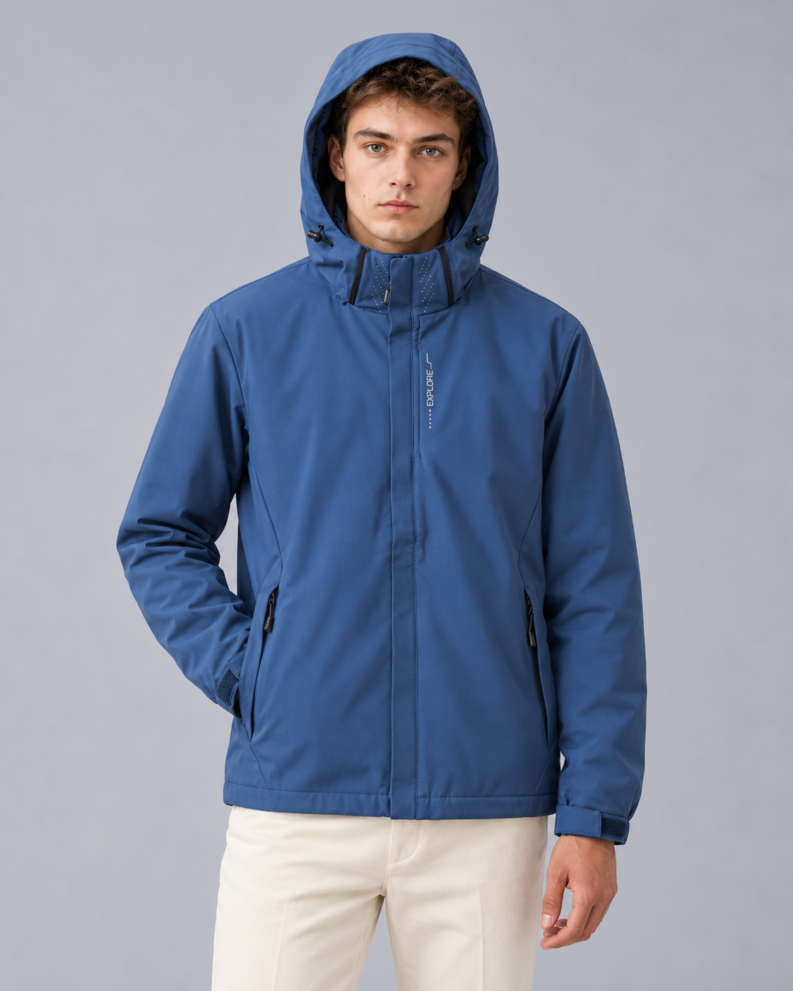 Men's Waterproof Jacket with Detachable Hood – Hardshell Rain Jacket with Zip Pockets