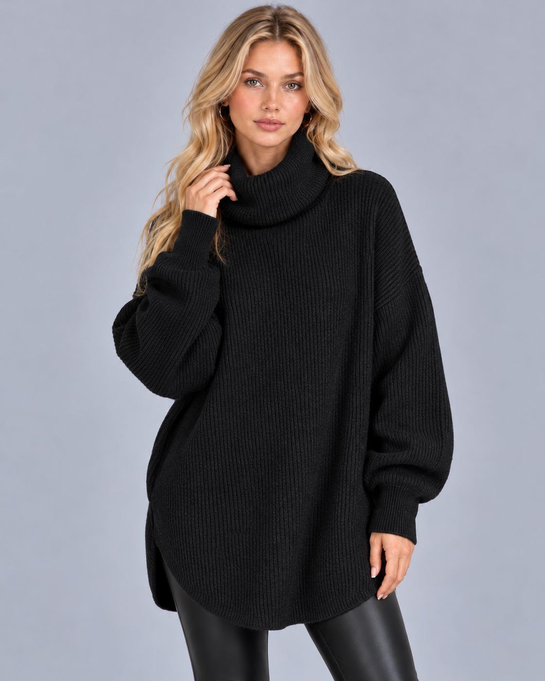 Women's Oversized Longline Jumper with Roll Neck