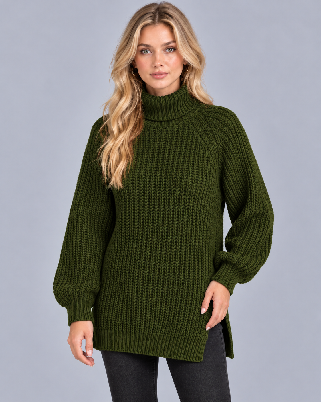 Women's Cotton Turtleneck Jumper with Side Splits