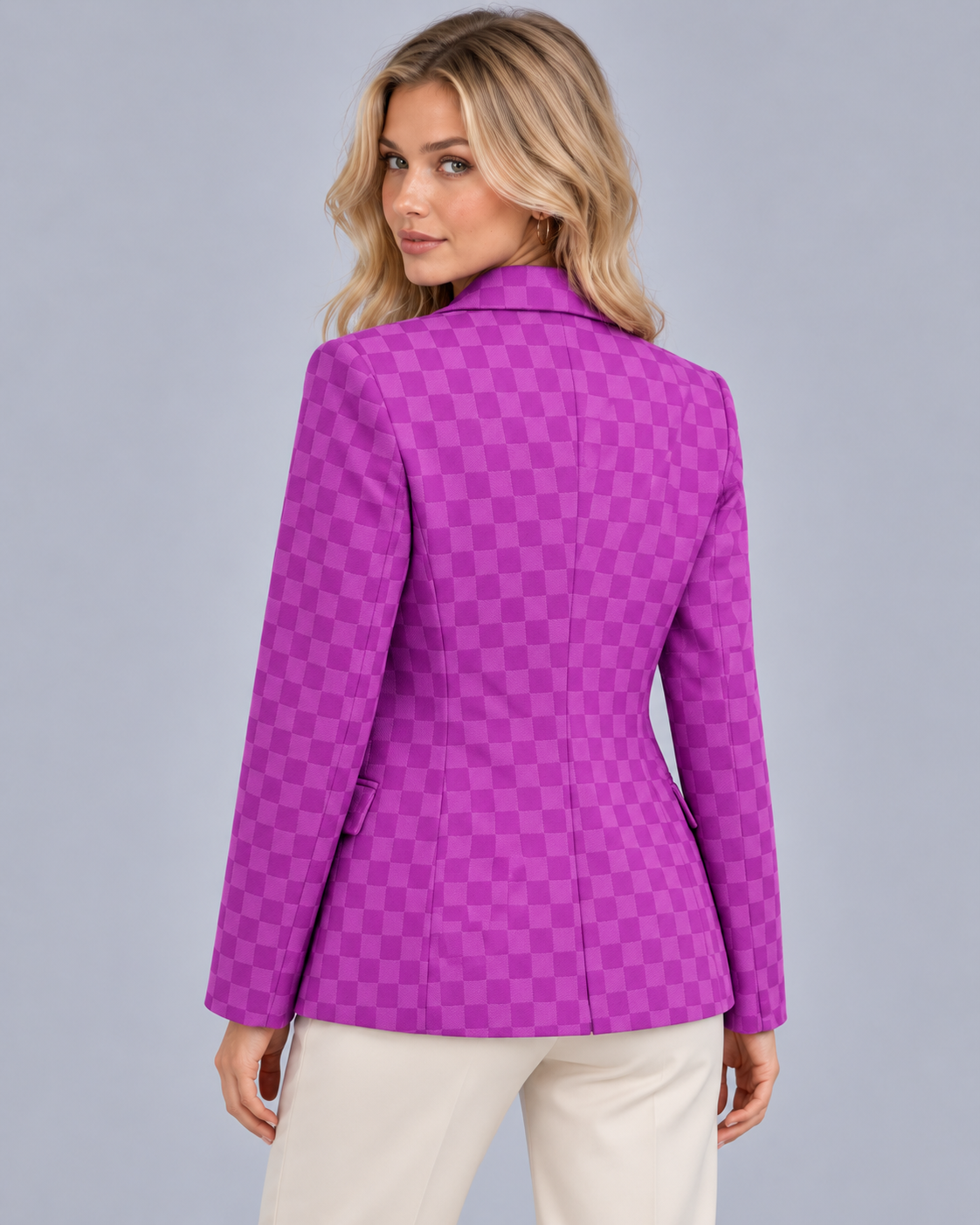 Women's Plaid Blazer with Single Button