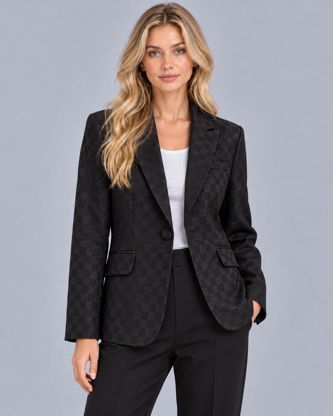 Women's Plaid Blazer with Single Button