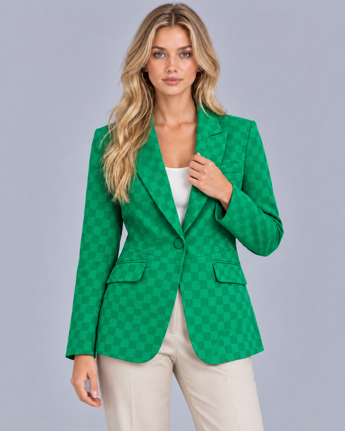 Women's Plaid Blazer with Single Button