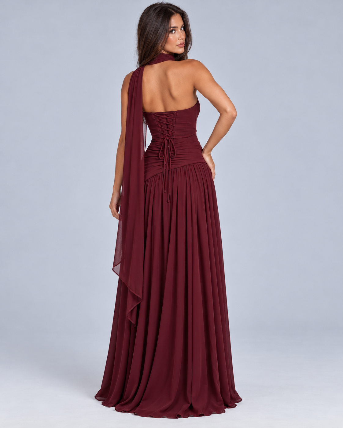 Women's Strapless Maxi Dress with Neck Scarf