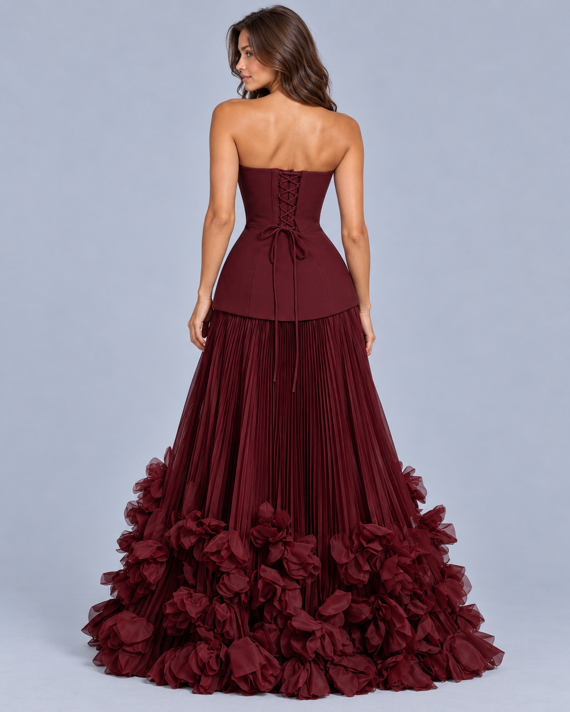 Women's Strapless Maxi Dress with Floral Hem
