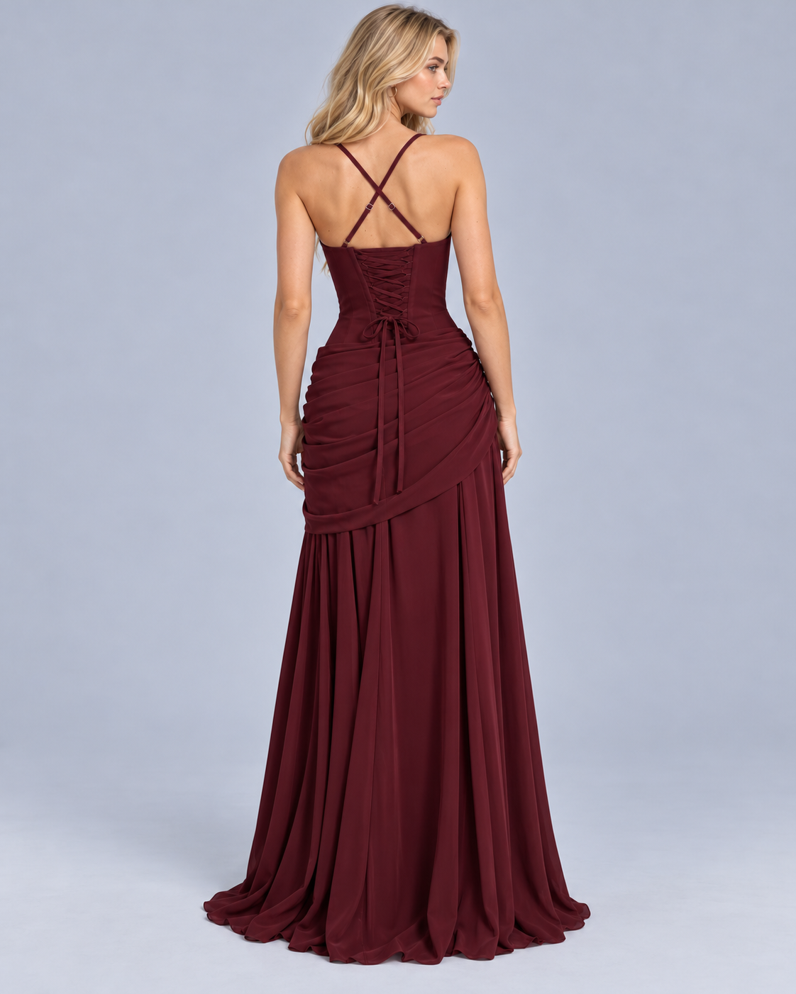 Women's Corset Maxi Dress with Draped Hip