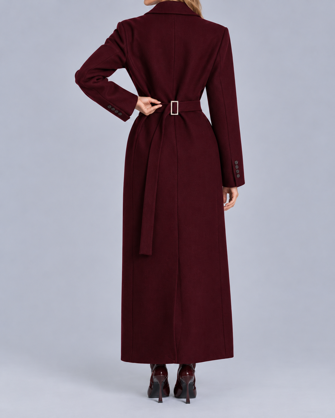 Women's Long Wool Coat with Peak Lapel