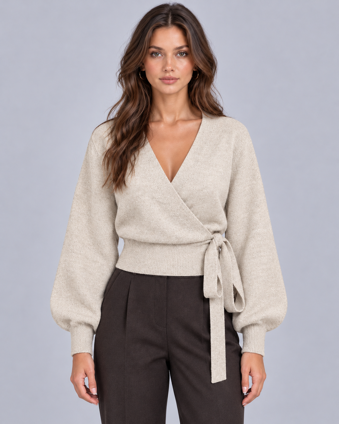 Women's Knit Wrap Jumper with Tie Waist
