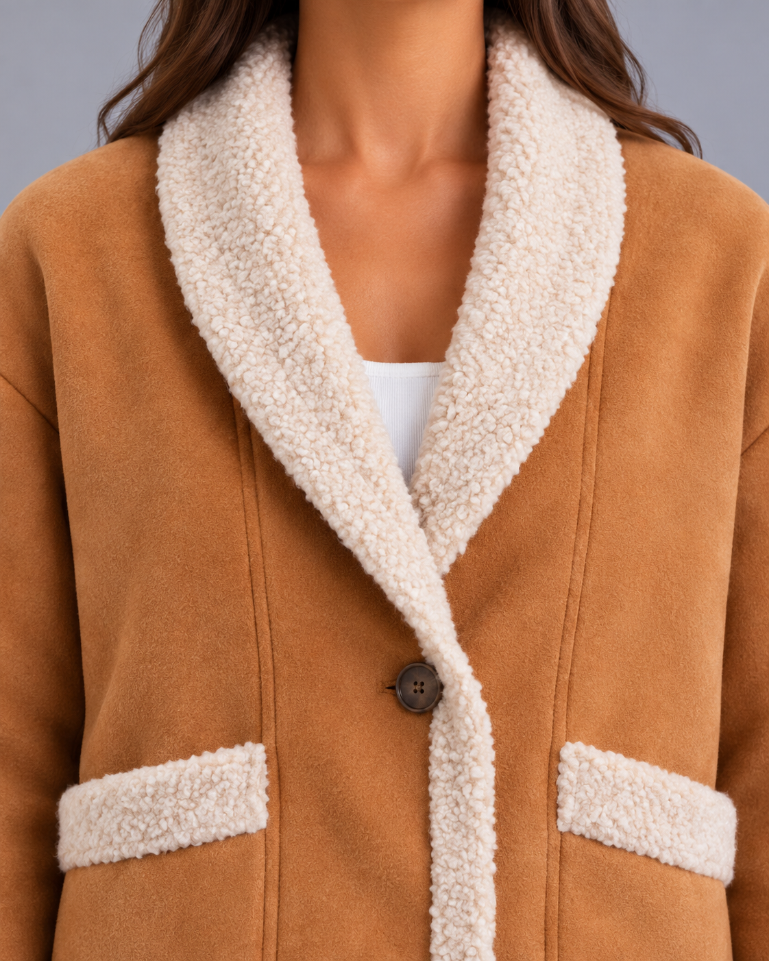 Women's Suede-Look Teddy Coat – Lapel Collar, Relaxed Fit