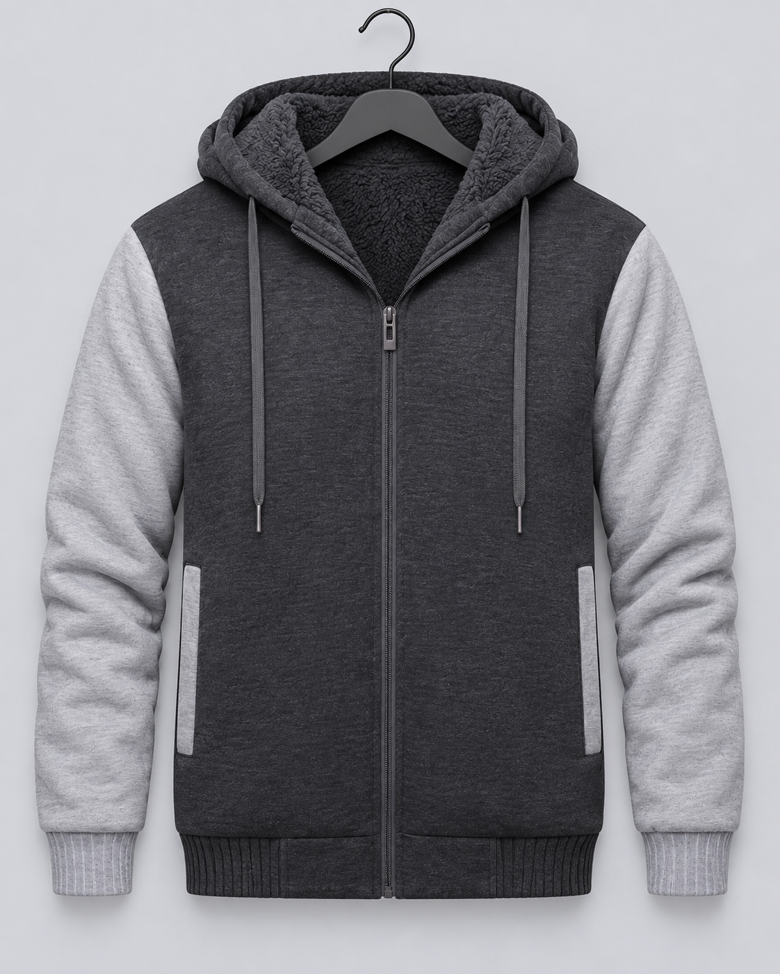 Men's Fleece-Lined Color Block Hoodie | Zip-Up Sweatshirt for Winter