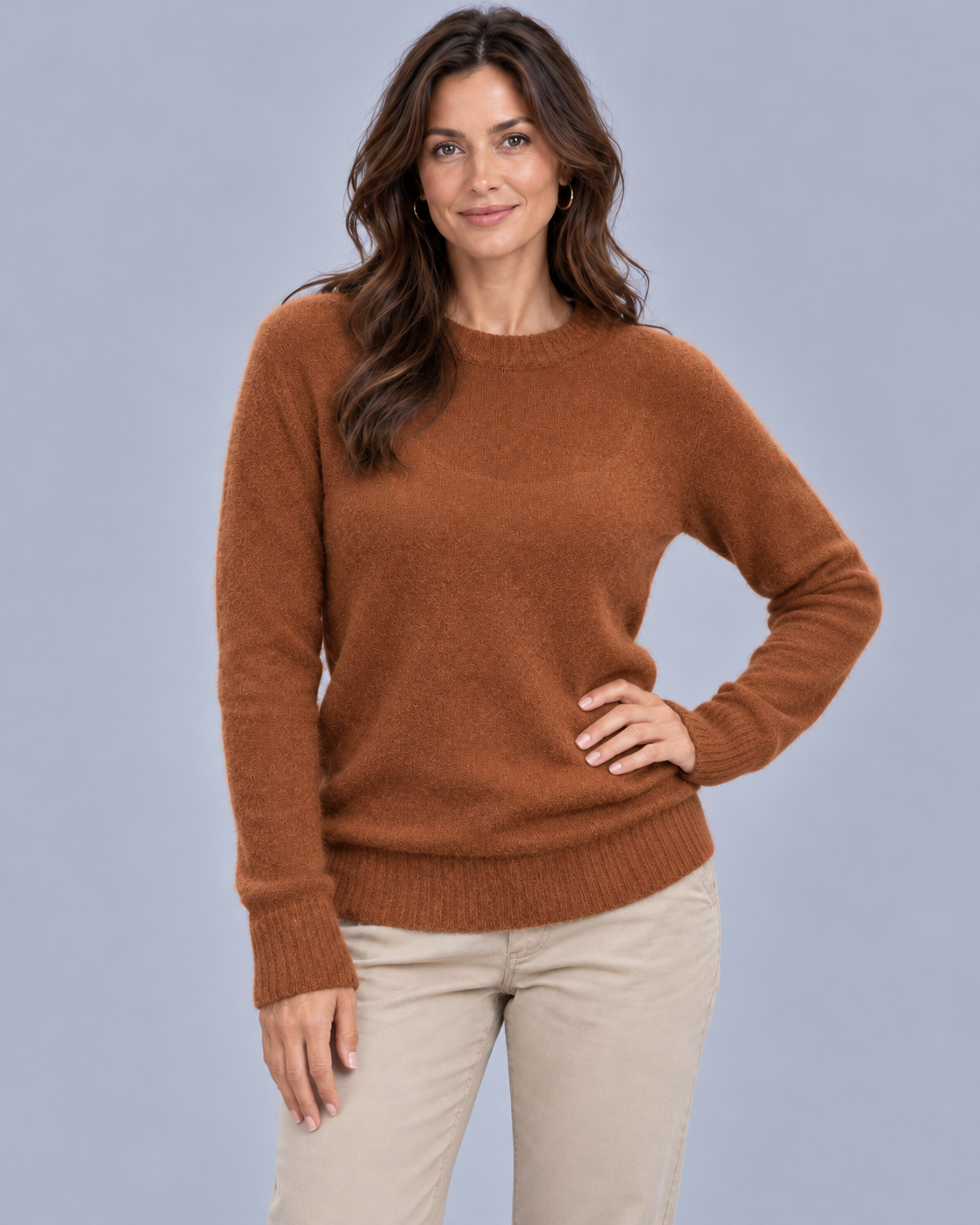 Women's Sheer Knit Jumper – Crew Neck, Ribbed Cuffs & Hem, Relaxed Straight Fit