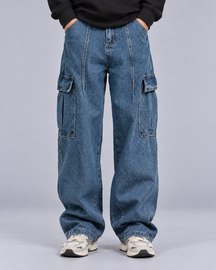 Men's 100% Cotton Denim Jeans | Multi Pocket Straight Leg Trousers with Loose Fit