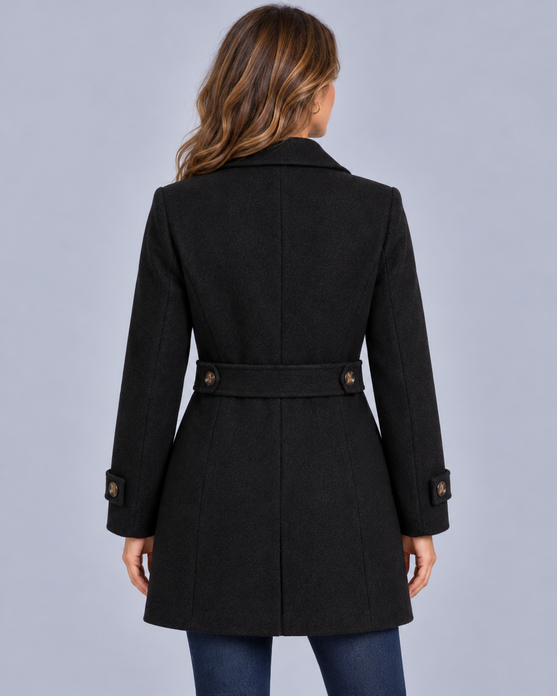 Women's Tailored Longline Coat – Button Front, Waist Tab Detail