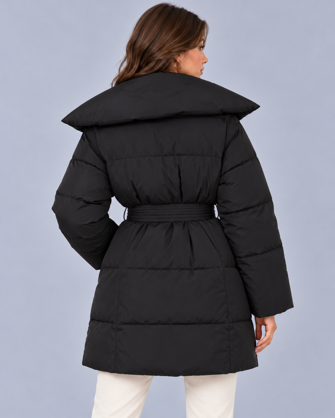 Women's Belted Puffer Jacket – Quilted, Full Zip, Regular Fit