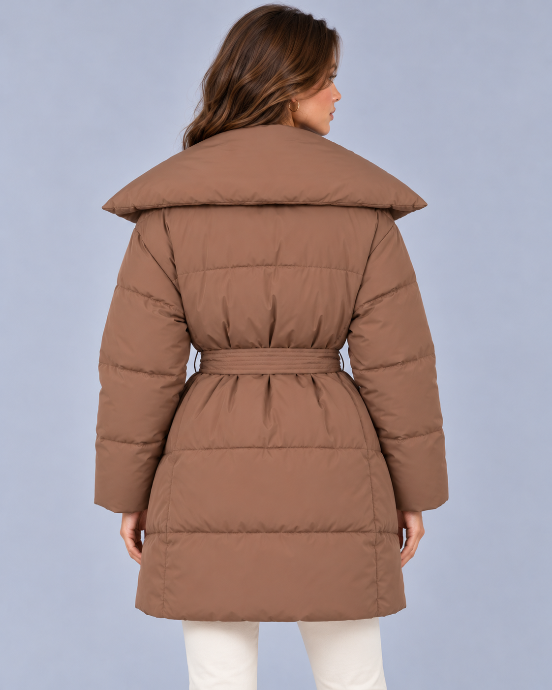 Women's Belted Puffer Jacket – Quilted, Full Zip, Regular Fit