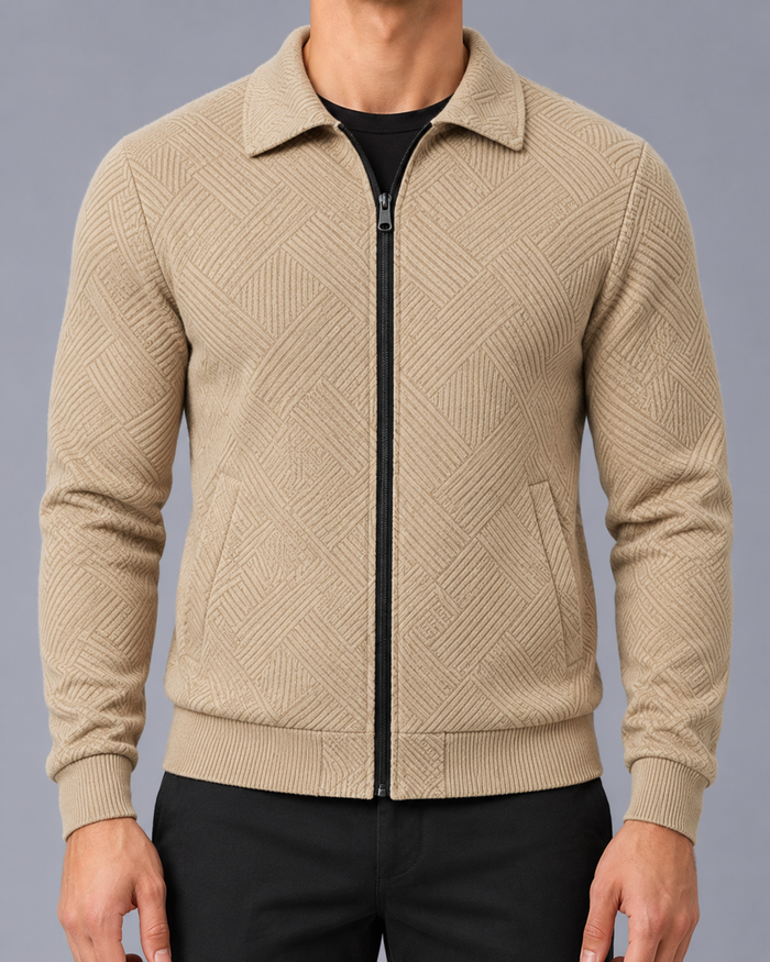Men's Textured Zip-Up Jacket with Collar